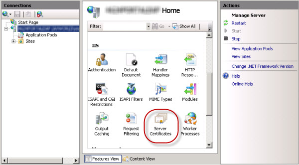 Das Symbol "Serverzertifikate" in IIS Manager